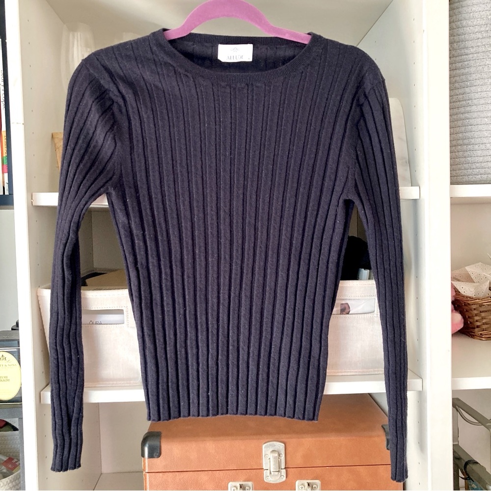Allude 100% Virgin Wool Ribbed Sweater Black XL Fitted M/L